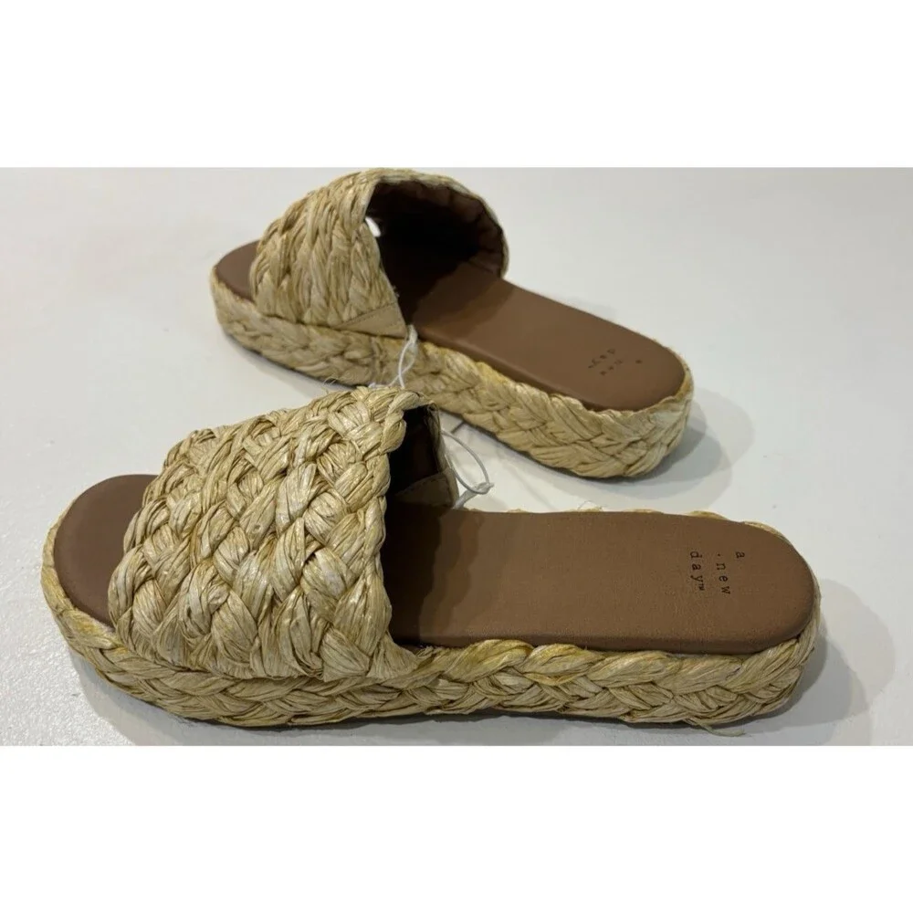 Women’s 10 Slide Braided Raffia Sandals A New Day NWT